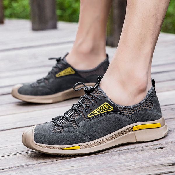 

fashion sneakers men summer hiking shoes men casual shoes outdoor jogging flat openwork mesh high quality, Black