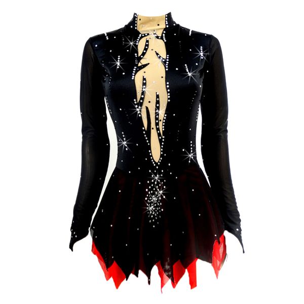 

girls skating dress skirt competition long sleeve costume for ice figure skate