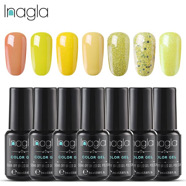 

inagla гель для ногтей лак для ногтей гель польский semi постоянный uv led эмаль hybrid nails art design off лак желтый маникюр