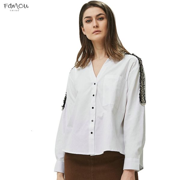 

Women Collar Striped Blouses Office Lady Long Sleeve Turn Down Side Shirts White Female Tops Blusas Be335