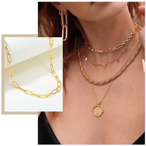

chic minimalist link chain choker necklaces for women female party wear non allergy stainless steel collar jewelry gifts, Silver