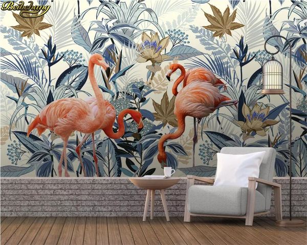 

custom wallpaper murals european-style hand-painted tropical plants flamingo background wall painting 3d wallpaper