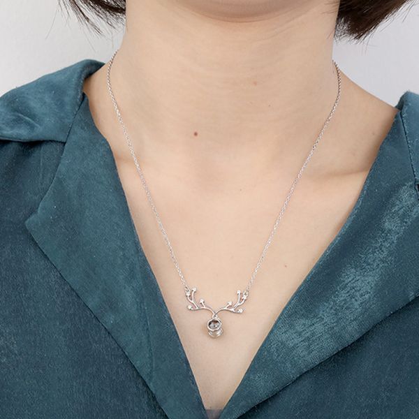 

s925 sterling silver clavicle chain projection female necklace romantic inlaid zircon antler pendant necklace bridal jewelry