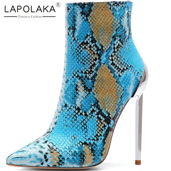 

lapolaka new arrivals 2019 large size 34-45 zip up ankle boots woman shoes thin heels office shoes woman boots, Black