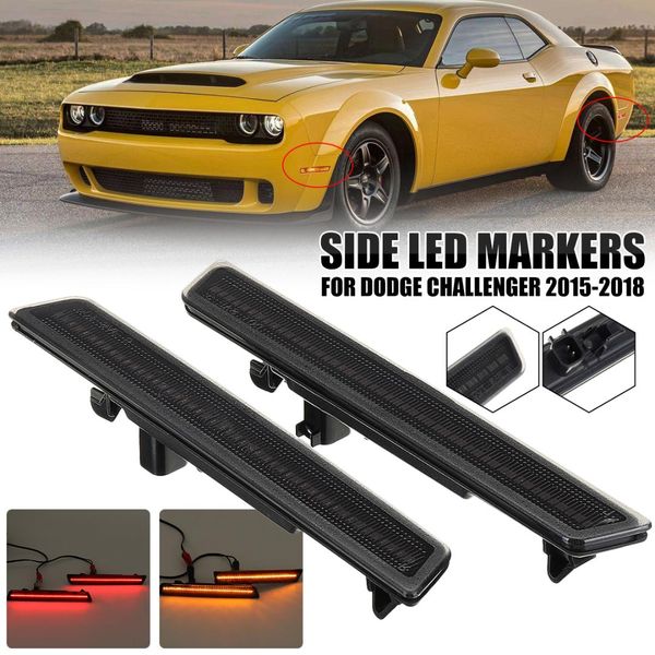 

1pair front amber and rear red led side marker lights smoke turn signal light for dodge challenger 2015-2018