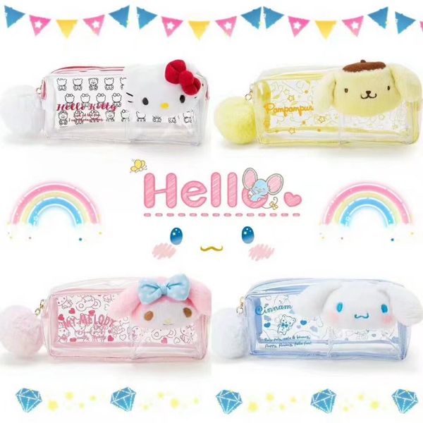 

kawaii cartoon my melody kitty cinnamoroll pudding dogs push doll transparent makeup bag cosmetic bags handbag organizer