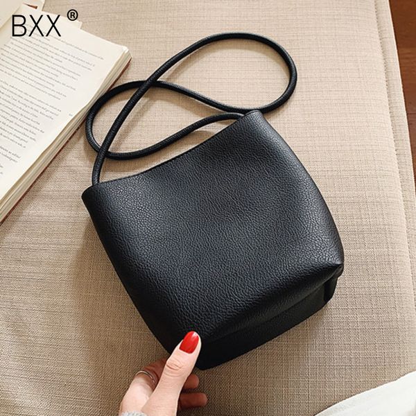 

bxx] women solid color pu leather crossbody bucket bags for women 2020 simple female shoulder messenger bag lady handbags hk289