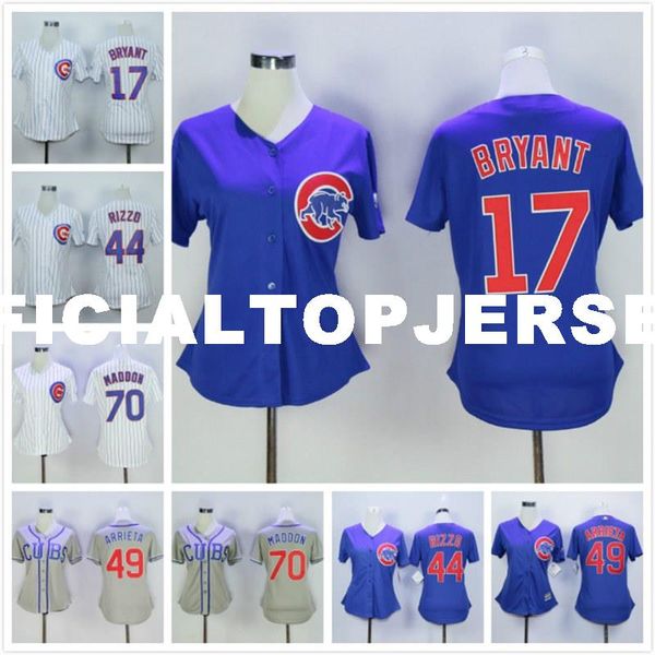 

womens 17 kris bryant 44 anthony rizzo jersey 49 arrieta women's jerseys blue white stitched, Black;blue