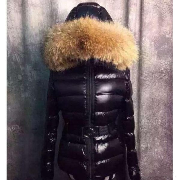 

france luxury real raccoon fur collar hood down jacket winter coat women outerwear slim parkas collar down jacket warm coats xs-2xl, Black