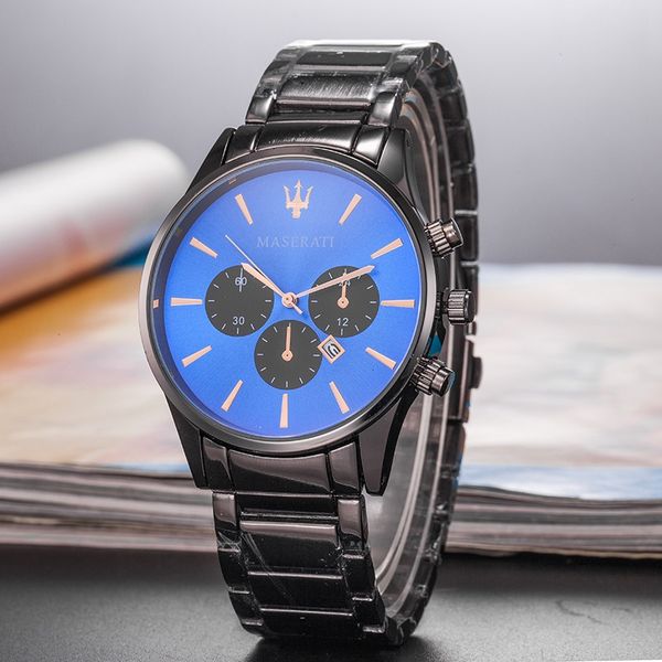 

mens watches brand luxury men fashion quartz movement watch blue dial silver steel watches stainless steel watchband relogio masculino, Slivery;brown