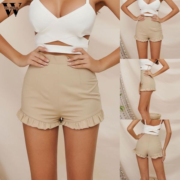 

womail shorts 1pc women's summer casual ladies shorts solid color high elastic wasit ruffles casual short 2019 may28, White;black