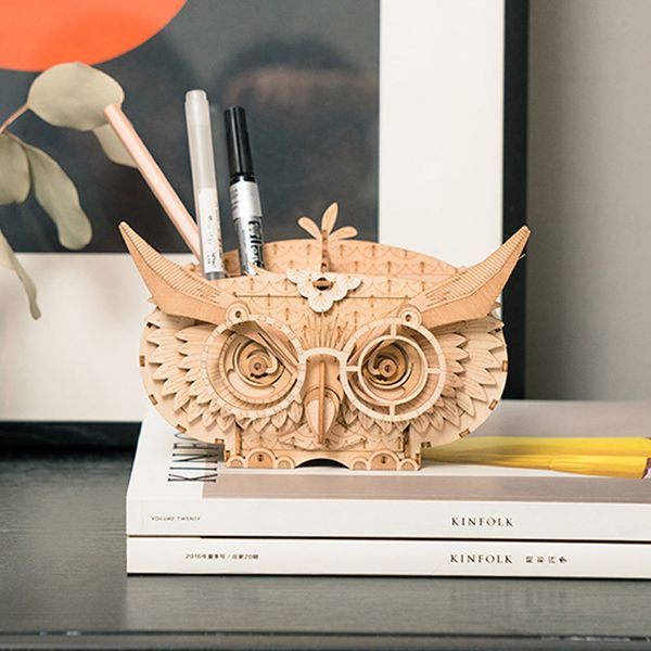 

robotime diy owl storage box 3d wooden puzzle assembly model desk decor toys for children tg405 y200414
