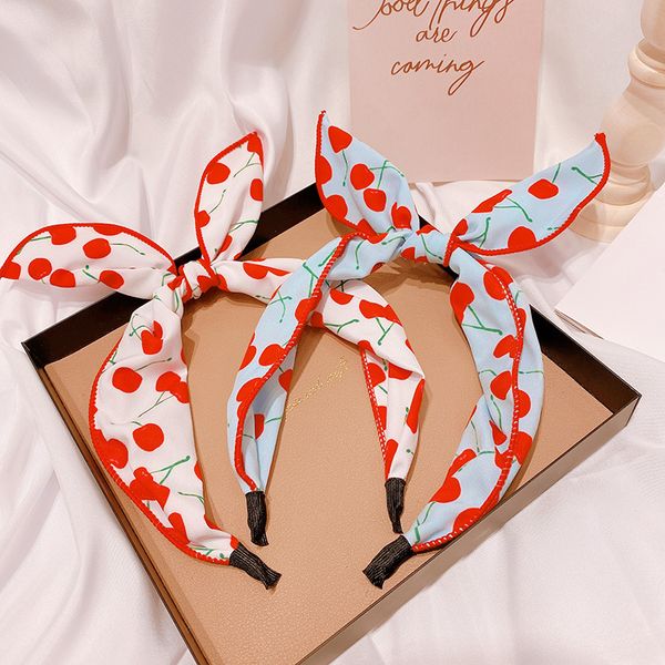 

cherry print hair band ears children's headdress sweet girl strawberry printed chiffon hair hoopm, Slivery;white