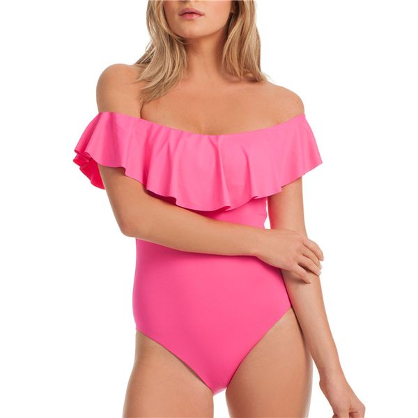 

Womens Summer Ruffled One Shoulder Swimwear Solid Color One Piece Bathing Suit Sexy Fashion High Waist Casual Apparel