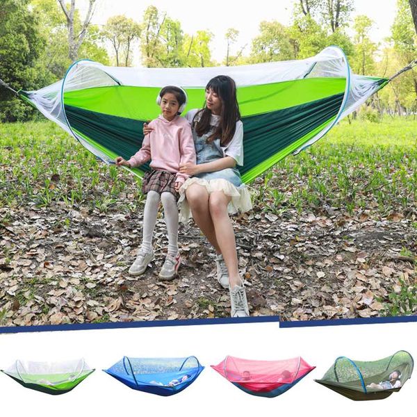 

2 person outdoor encrypted yarn mosquito net parachute hammock camping hanging sleeping bed swing double chair hanging bed