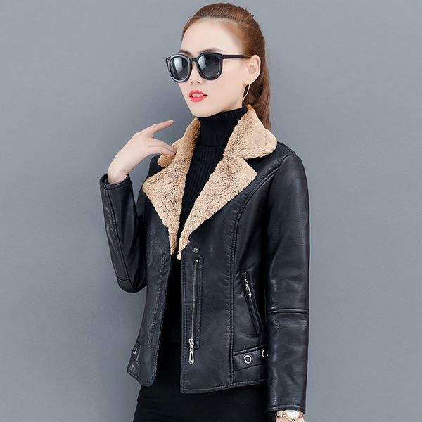 

2019 winter new ladies fashion large size slim slimming short thick warm coat, Black