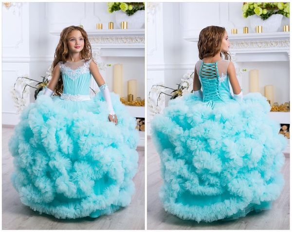 

kids gown lace tulle flower girl dresses for wedding girl' floor length child party birthday dress, White;blue
