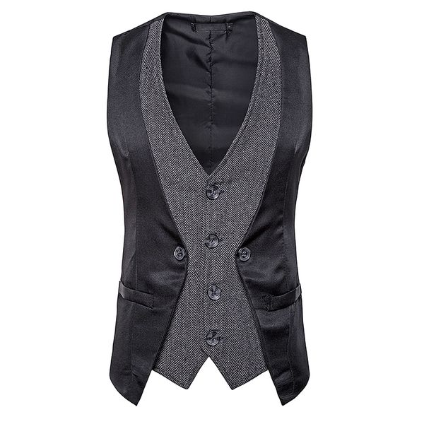 

patchwork classic fake two vest waistcoat men vintage slim fit suit vest casual gilet costume business wedding, Black;white