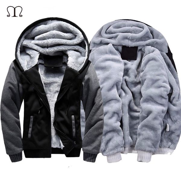 

tracksuit winter thick inner wool hoodies men casual warm zipper sweatshirt sportswear for men hooded jackets moletons masculino, Black