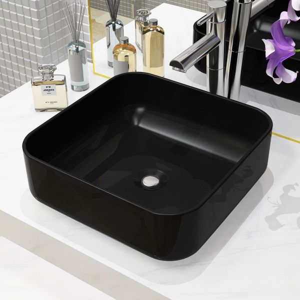 

black ceramic square sink 38x38x13.5 cm bathroom storage organization