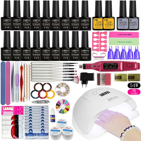 

nail set uv led lamp dryer with 18pcs polish kit soak off manicure tools set gel nail polish kit for nail art tools