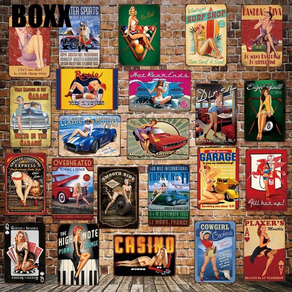 

casino garage poker pin up beauty tin sign posters art vintage iron painting personality custom decor