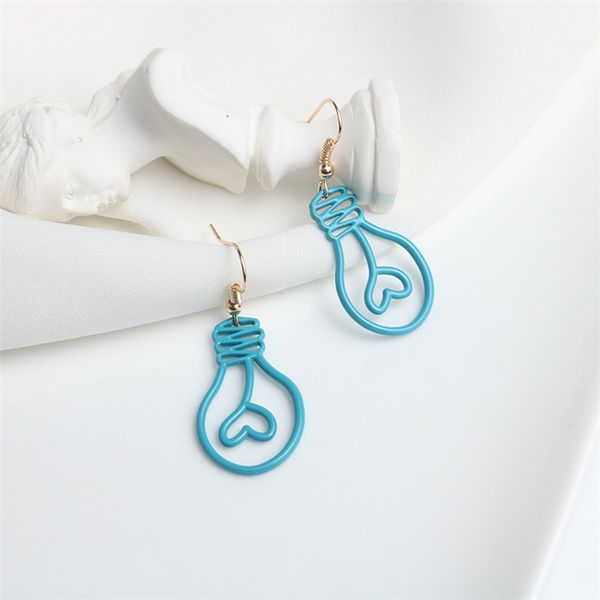 

korea lovely hollow-out bulb earring light blue retro art earring abstract love girl earring, Golden;silver