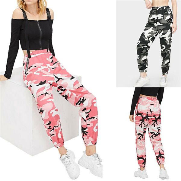 

women's camouflage pants cargo loose long pants trousers street hip hop sports ankle-length jogger sweatpants, Black;blue