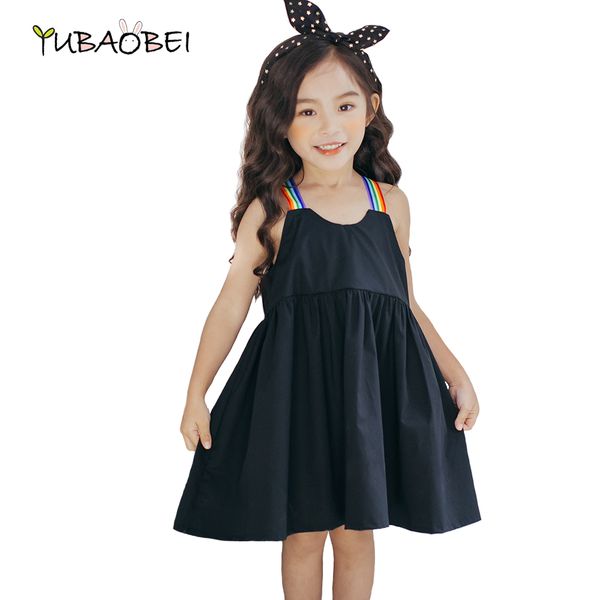

2019 new arrival children clothing girls rainbow strap simply black cotton dress lovely casual kids summer dress, Red;yellow