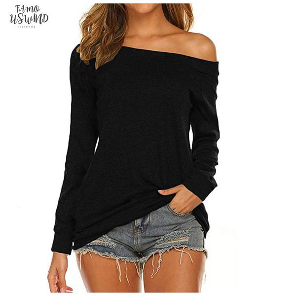 

t shirt women long sleeve shirt boat neck off shoulder tunic spring women streetwear female loose harajuku clothing @d, White
