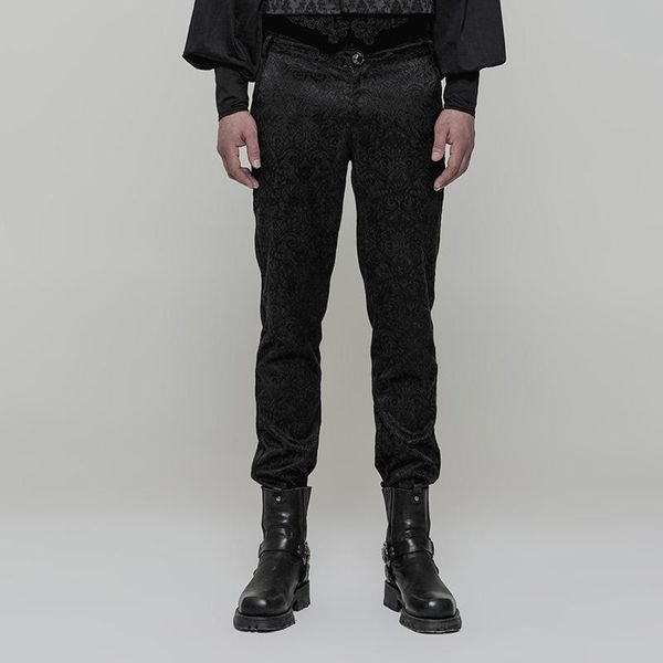 

punk rave men's gothic high waist jacquard skinny trousers k-313, Black