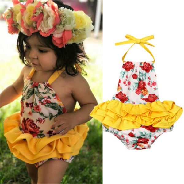 

2020 newborn baby summer clothing newborn infant baby girl clothes sleeveless floral bodysuit infant jumpsuit playsuit outfit, Blue