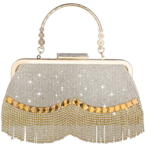 

abdb-women's crystal evening bag retro beaded clutch wedding diamond lock rhinestone chain fringe shoulder bag