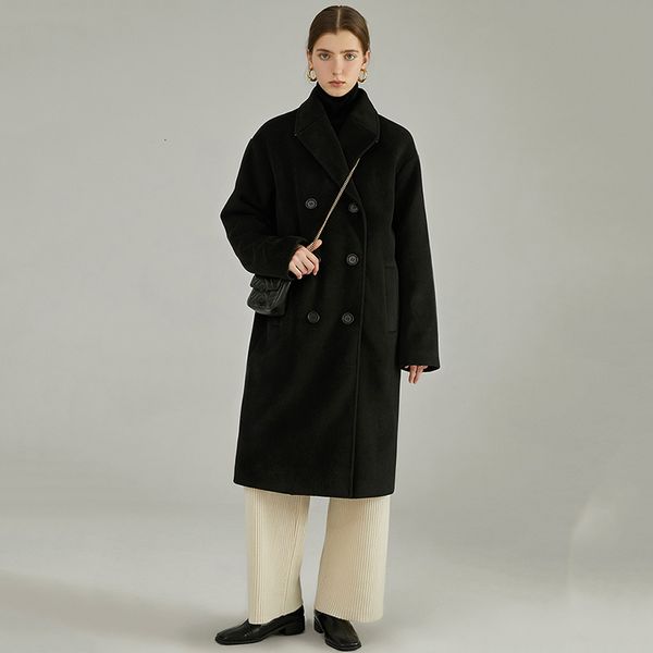 

loose fit black double breasted big size woolen coat parkas new long sleeve women fashion tide utumn winter 2020 19-a772