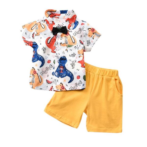 

2020 baby summer clothing newborn baby boy clothes gentleman suit dinosaur short sleeve shirt shorts pants outfits, White