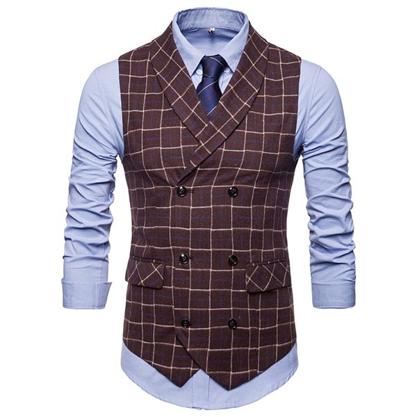 

zebery mixed cashmere double-breasted men's vest light luxury suit collar suit vest warm gentleman top, Black;white