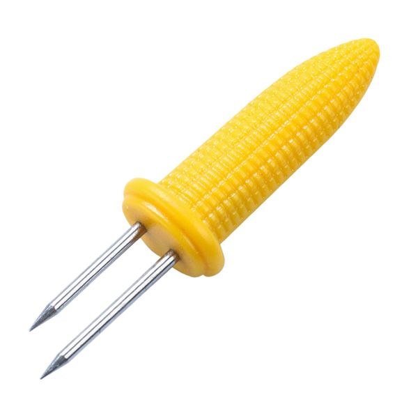 

10/12pcs stainless steel corn corn holders with plastic handle twin prong skewers barbecue fork fruit corn holder bbq fork q0