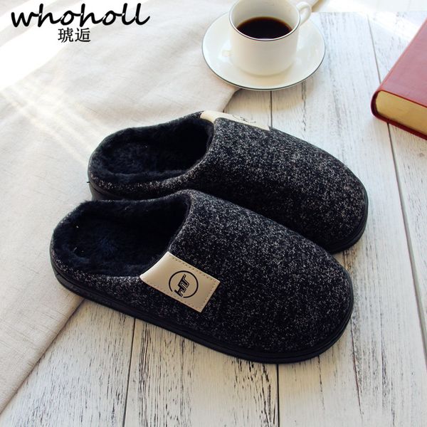 

whoholl short plush indoor home slippers women warm shoes comfortable winter slippers women shoes plus size 37-48, Black
