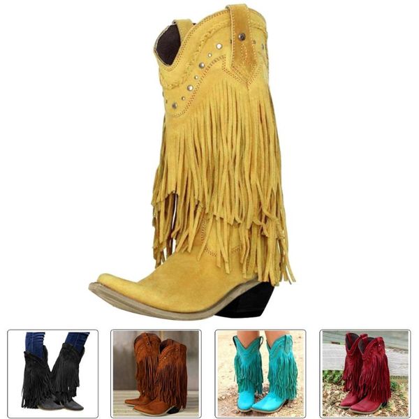 

new fashion women casual tassel chunky heel mid-calf boots, Black