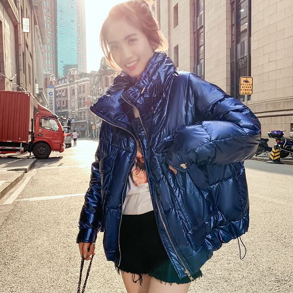 

real s19 years new down jacket female korean version of the short fashion loose cotton coat bread service, Black