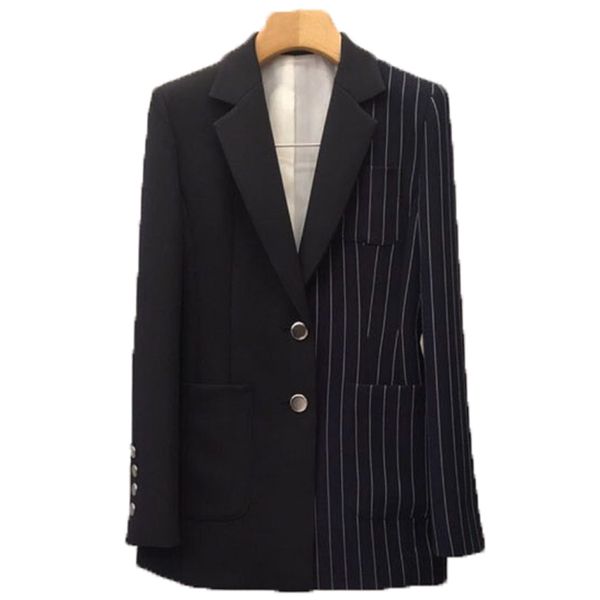 

straight single breasted asymmetric stripe tailored suit jacket women suits blazer feminino ladies business blaser mujer, White;black
