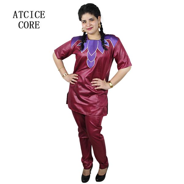 

african clothes new african bazin embroidery design dresses with pants, Red