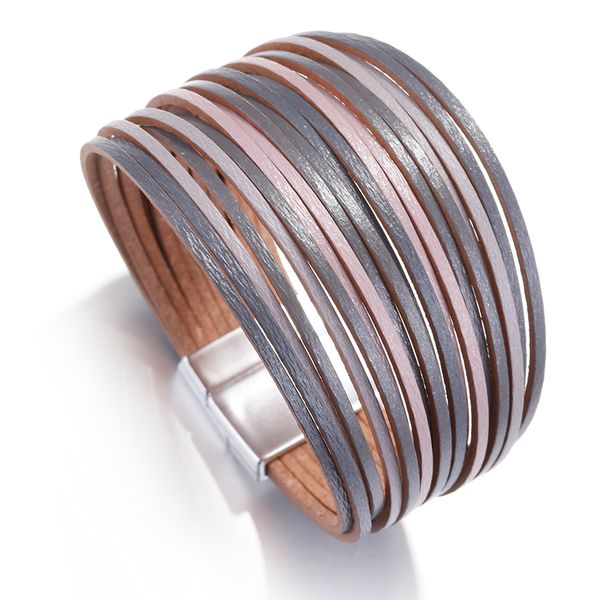 

aensoa vintage leather wrap bracelets for women 2019 new multiple layer charm slim strips wide bracelet & bangle fashion jewelry, Golden;silver
