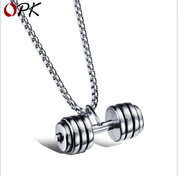 

fashion jewelry fitness dumbbell barbell pendant titanium steel necklace, Silver