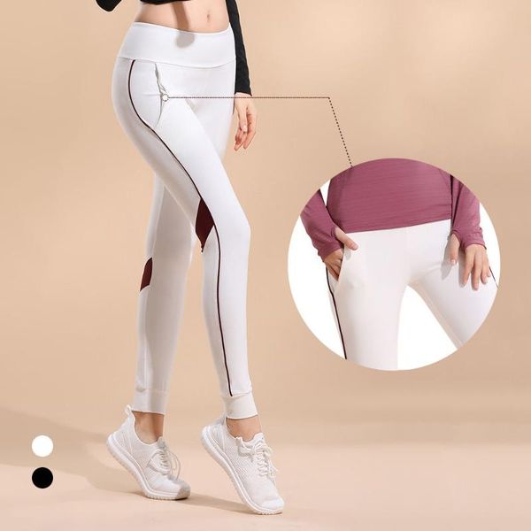 

breathable hips raise women's yoga leggings pants gym sports fitness training tights pockets yoga running leggings jogging pants, White;red