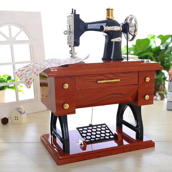 

decorative objects & figurines sewing machine design wood music box retro clockwork mechanical home deskdecor ornament gift