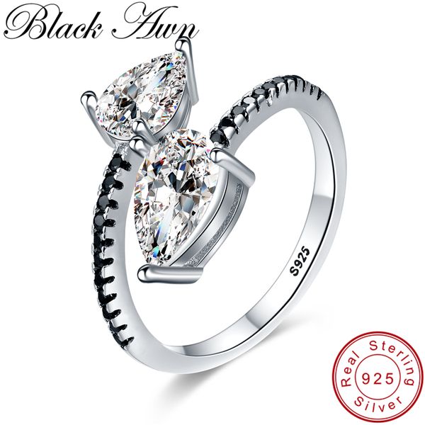 

black awn] solid 925 sterling silver jewelry open water-drop finger ring elegant wedding rings for women g046, Golden;silver