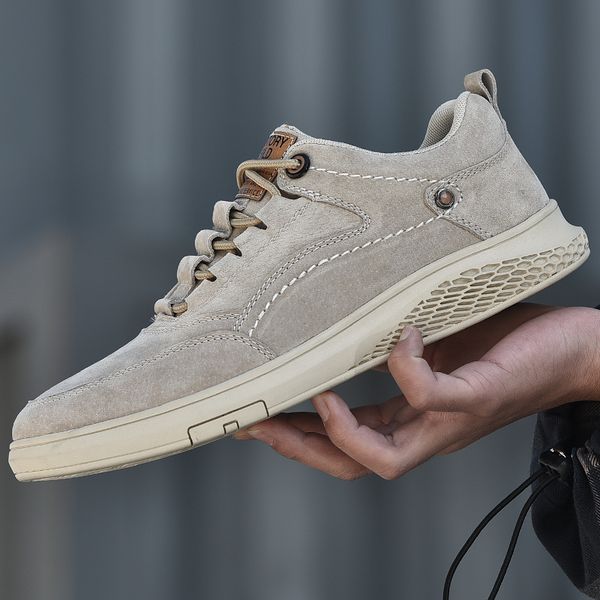 

2020 vastwave pig skin leather mens casual shoes slip resistent rubber man leisure leather shoes for male canvas shoe