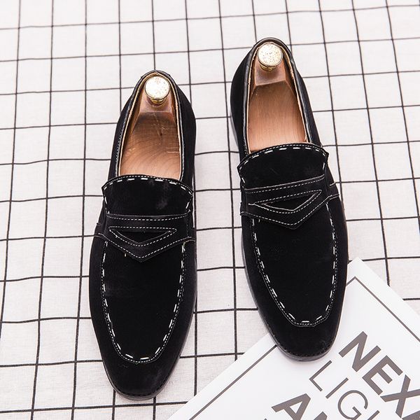 

suede men shoes slip-on dress shoes casual pointed toe wedding men loafer shoe oxford formal leather chaussures homme, Black