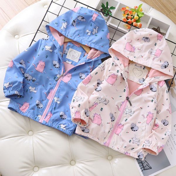 

owligbaby 2020 spring children's coat hooded print cartoon girls' clothes coats, Blue;gray